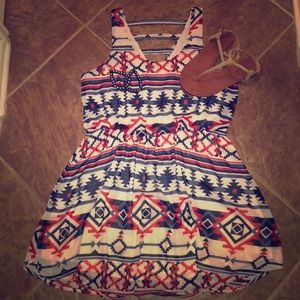 NWOT. Tribal printed red, white & blue dress